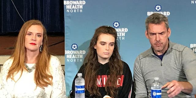 Maddy Wilford, 17, sitting between her parents, described her recovery after the Florida high school massacre during a news conference in February.