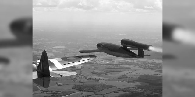 Each V1 carried a high explosive warhead weighing up to 1,700 lbs. (850 kg) for a range of up to 150 miles (240 km).