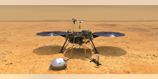An artist's depiction of the Mars InSight lander on Elysium Planitia, where it will land on Nov. 26.