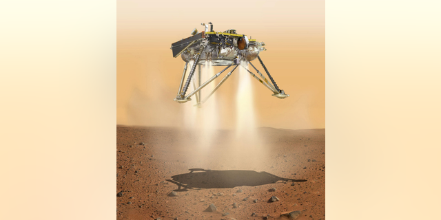 An artist's illustration showing NASA's InSight lander about to touch down on Mars. InSight's landing will take place on Nov. 26, 2018
