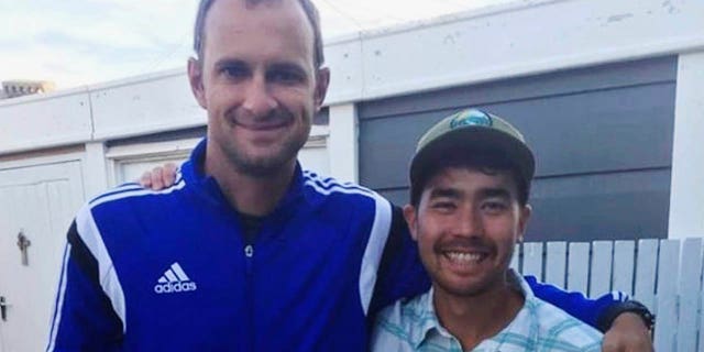 In this October 2018 photo, John Allen Chau with Founder of Ubuntu Football Academy Casey Prince, 39, in Cape Town, South Africa, days before he left for in a remote Indian island of North Sentinel Island, where he was killed.
