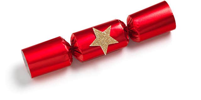 Isolated Red Christmas Cracker on white