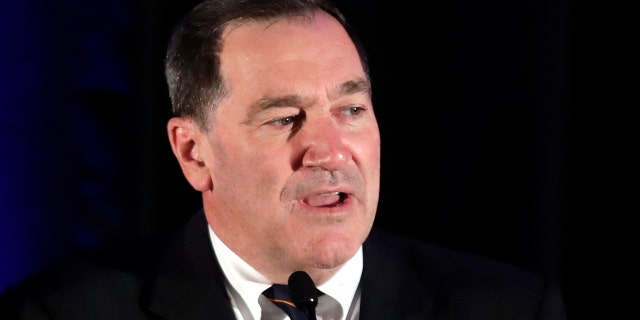 Democrat Sen. Joe Donnelly concedes his Senate race after losing to Republican challenger Mike Braun, during an election night party in Indianapolis, Tuesday Nov. 6, 2018. (AP Photo/Michael Conroy)