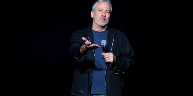 Comedian Jon Stewart discusses gun control at a benefit on Monday, Nov. 5, 2018.