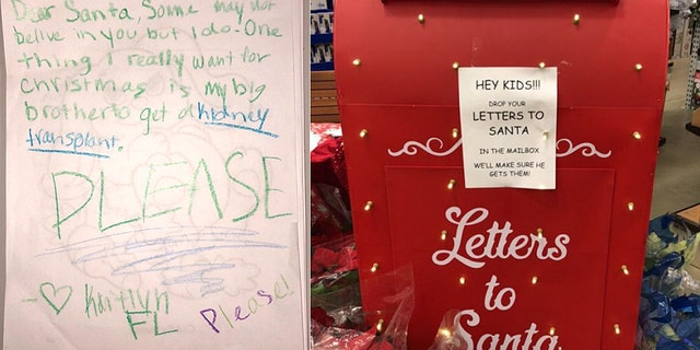 A girl wrote a letter to Santa asking for a kidney for her big brother.