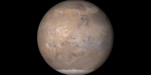 The view of Mars shown here was assembled from MOC daily global images obtained on May 12, 2003. (Credit: NASA/JPL/Malin Space Science Systems)