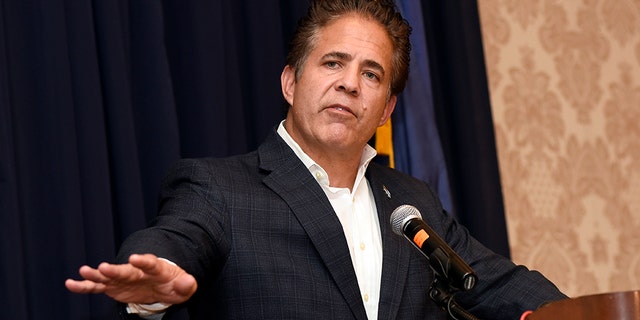 Rep. Mike Bishop, R-Mich. makes a concession speech to his supporters at his campaign watch party in Rochester, Mich., Wednesday, Nov. 7, 2018.