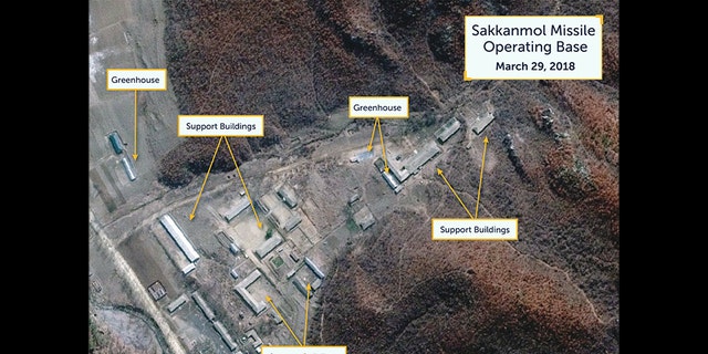 The satellite image of the base in Sakkanmol, just shy of 50 miles north of the DMZ, show support facilities.