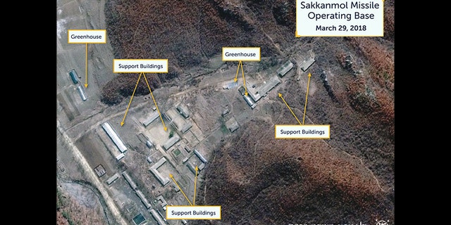 The satellite image of the base in Sakkanmol, just shy of 50 miles north of the DMZ, show support facilities.