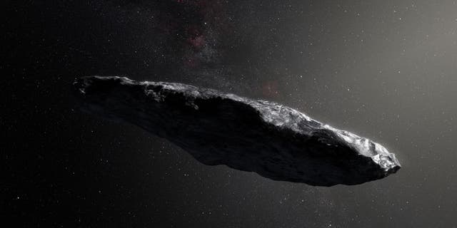 An artist's depiction of Oumuamua, the first detected interstellar object. (M. Kornmesser/ESO)