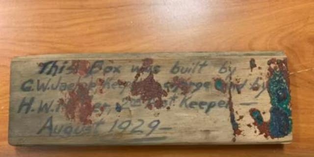 Workers spotted an old wooden box with the names G.W. Jaehne and H. W. Miller — the lighthouse keeper in charge and second assistant.