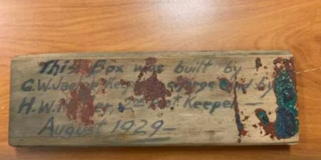 Workers spotted an old wooden box with the names G.W. Jaehne and H. W. Miller — the lighthouse keeper in charge and second assistant.