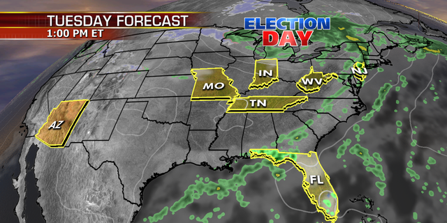 The forecast for Tuesday in states with key Senate races.