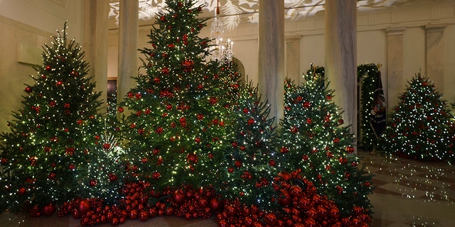 Grand Foyer and Cross Hall are seen during the 2018 Christmas preview at the White House in Washington, Monday, Nov. 26, 2018. (AP)