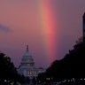 A rainbow forms over the U.S. Capitol as evening sets on midterm Election Day in Washington, November 6, 2018.