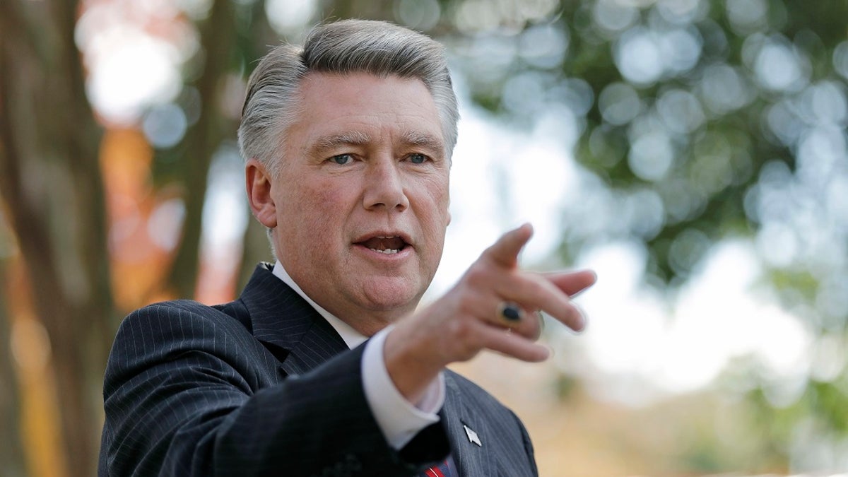 Mark Harris speaks to the media during a news conference in Matthews, N.C.