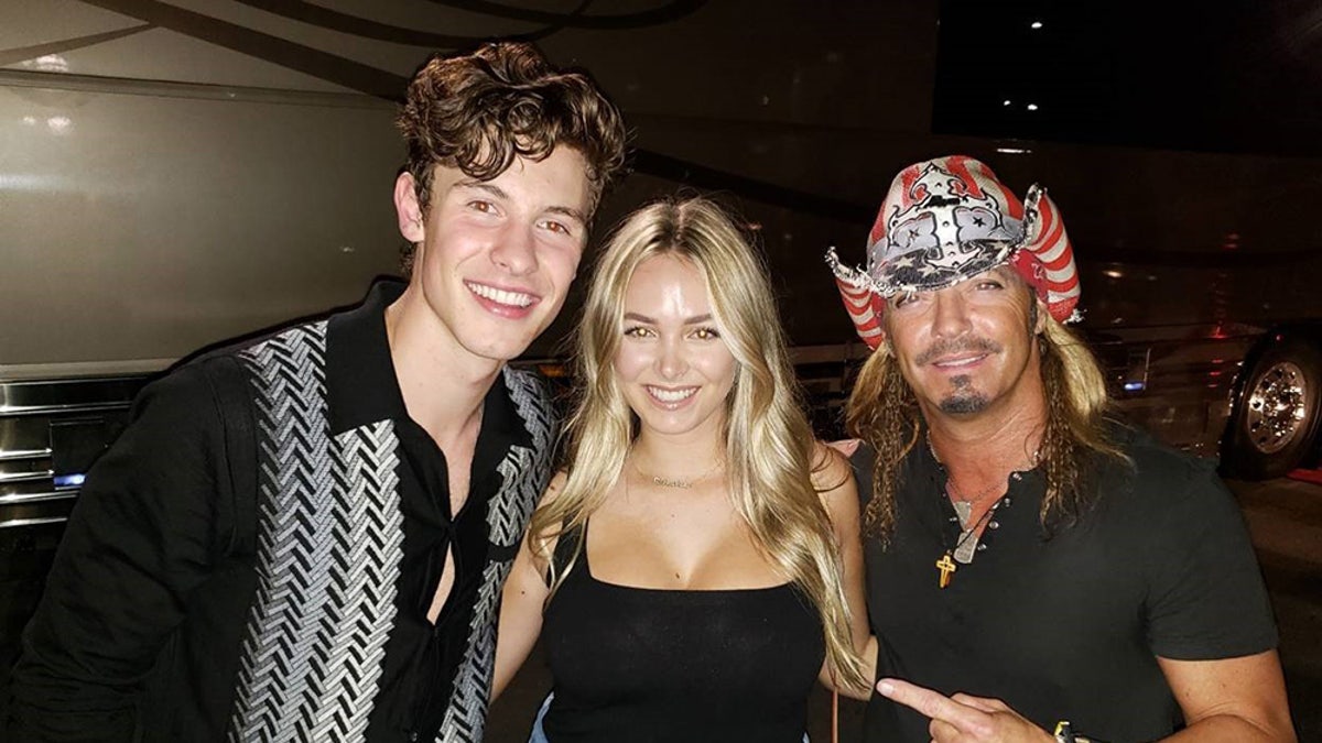 Bret Michaels and his daughter Raine were photographed with singer Shawn Mendes at the CMT Crossroads taping in Nashville.