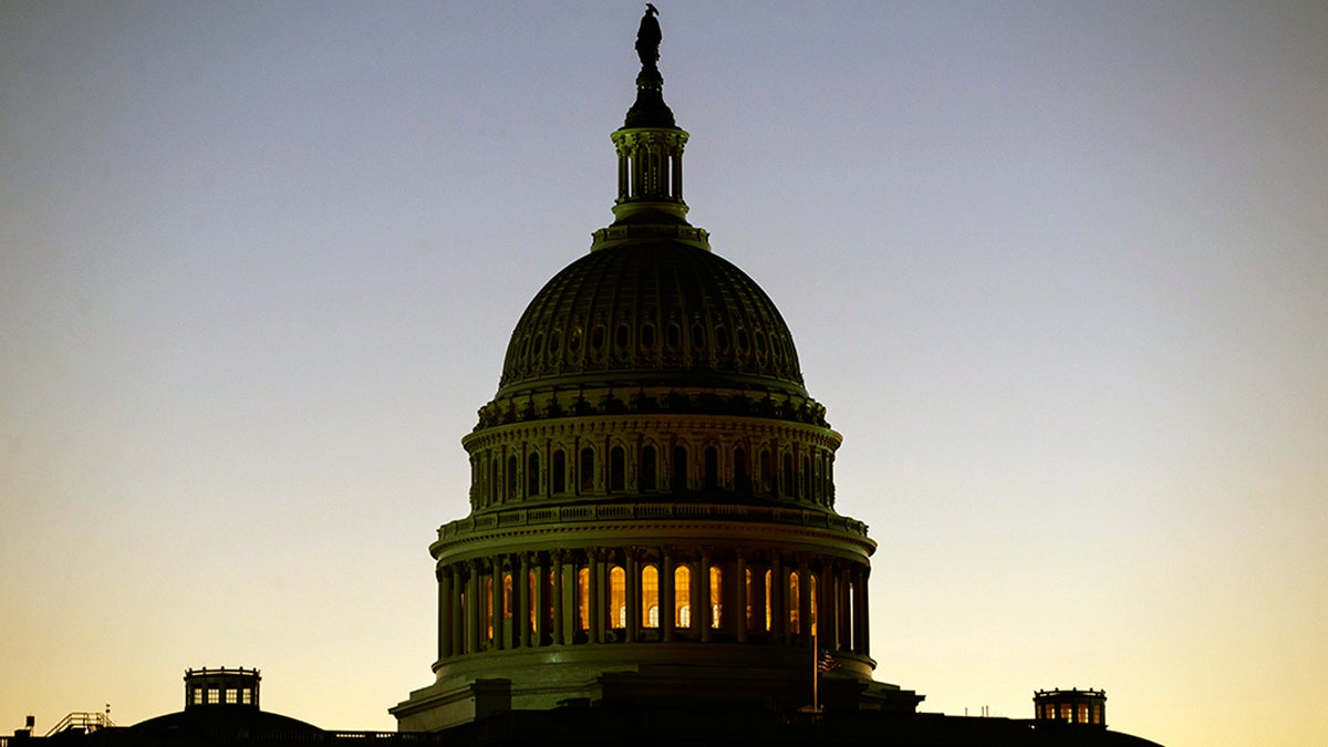 The U.S. Capitol Building Dome is seen before the sun rises in Washington DC.