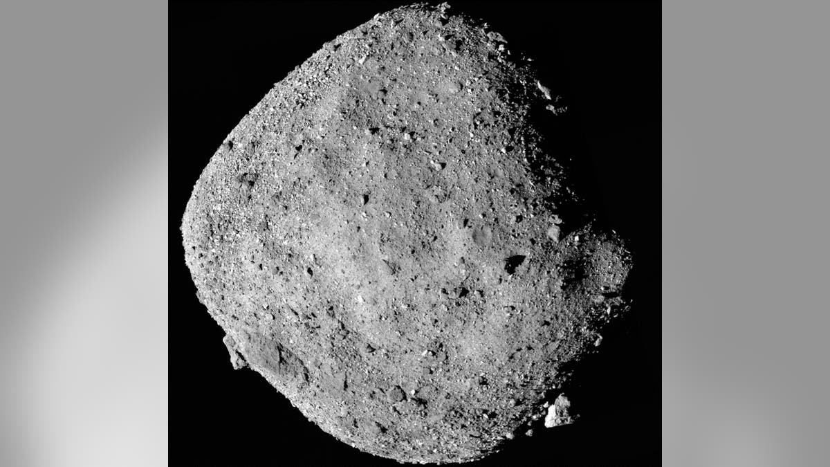 This mosaic image composed of 12 PolyCam images collected on Dec. 2, 2018, and provided by NASA shows the asteroid Bennu.