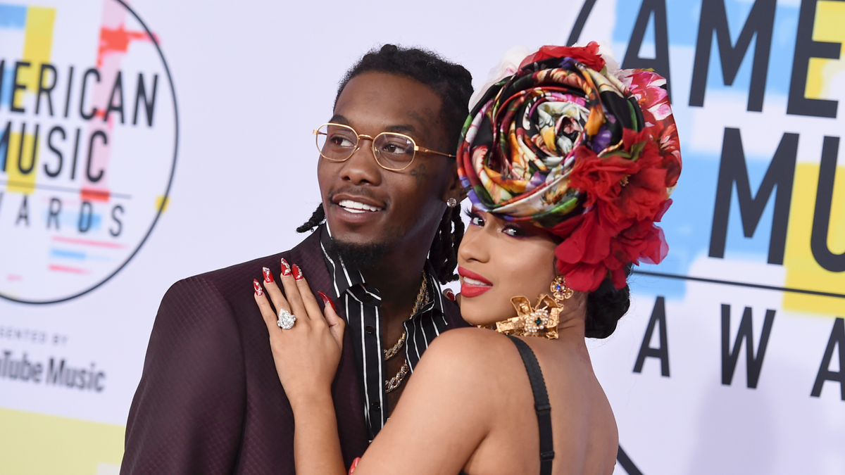 Offset, left, and Cardi B arrive at the American Music Awards at the Microsoft Theater on October 9, 2018 in Los Angeles, Calif.