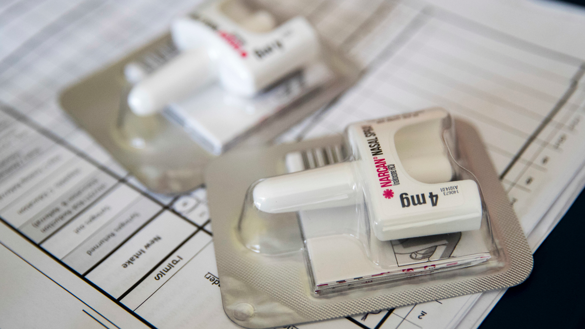 Two narcan nasal devices sit on table