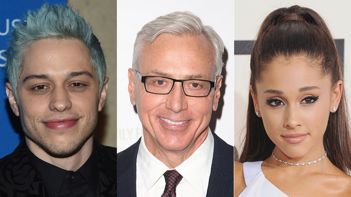 Dr. Drew, center, warned comedian Pete Davidson, left, to avoid any contact with his ex-fiancée singer Ariana Grande.<br>