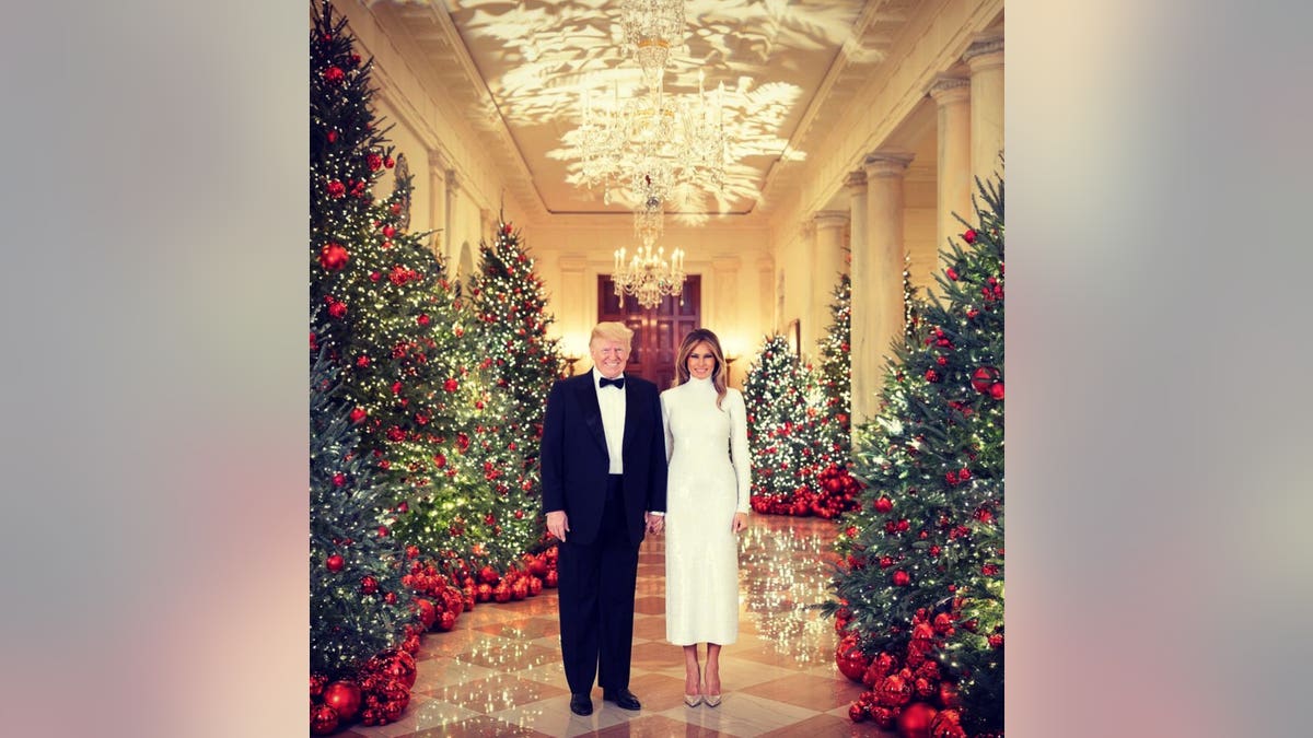 President Trump and First Lady Melania Trump during the first Trump administration at Christmas time. 