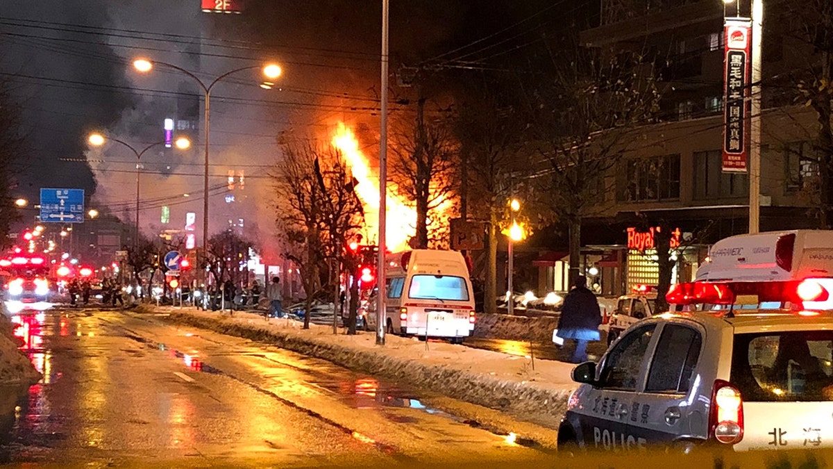 A view of a site of an explosion at a bar in Sapporo, Japan, December 16, 2018 in this still image taken from a video obtained from social media.
