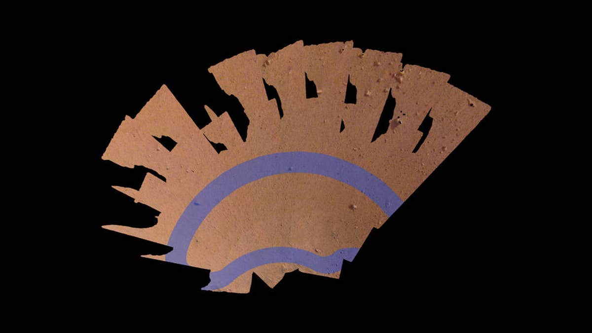 A "mosaic" image, composed of 52 individual images from the InSight lander, shows the "workspace" where the spacecraft will set its science instruments. (NASA/JPL-Caltech)