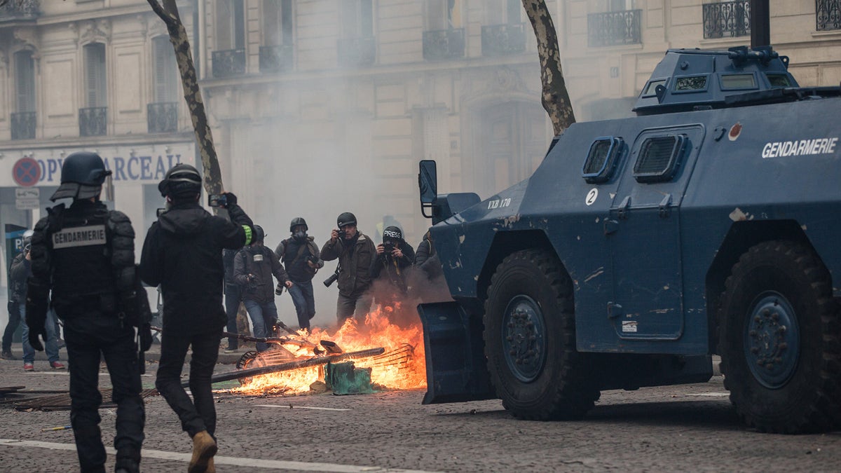 Aurelien Morissard / Fox News ; Clashes between police and demonstrators, during demonstration of the "Yellow vests", in Paris, France, on December 8th 2018.