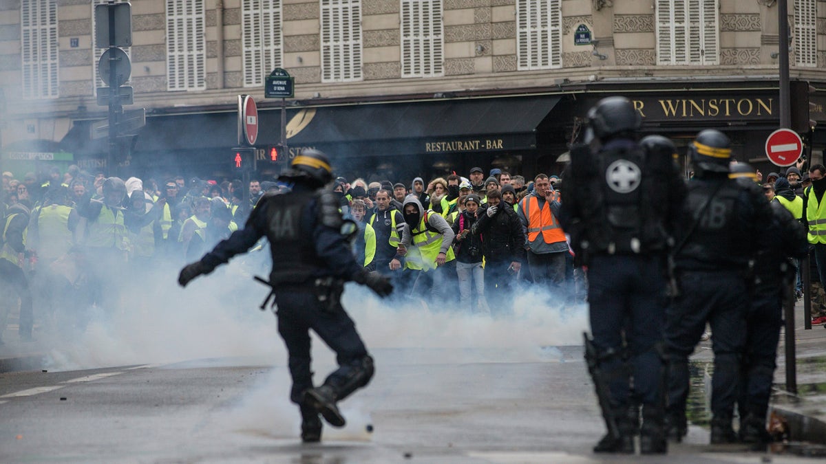 Clashes between police and demonstrators, during demonstration of the "Yellow vests", in Paris, France, on December 8th 2018.