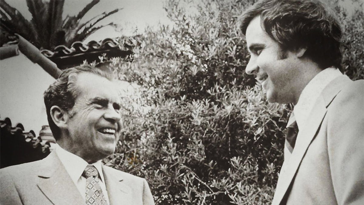 Black and white of Richard Nixon and Rich Little