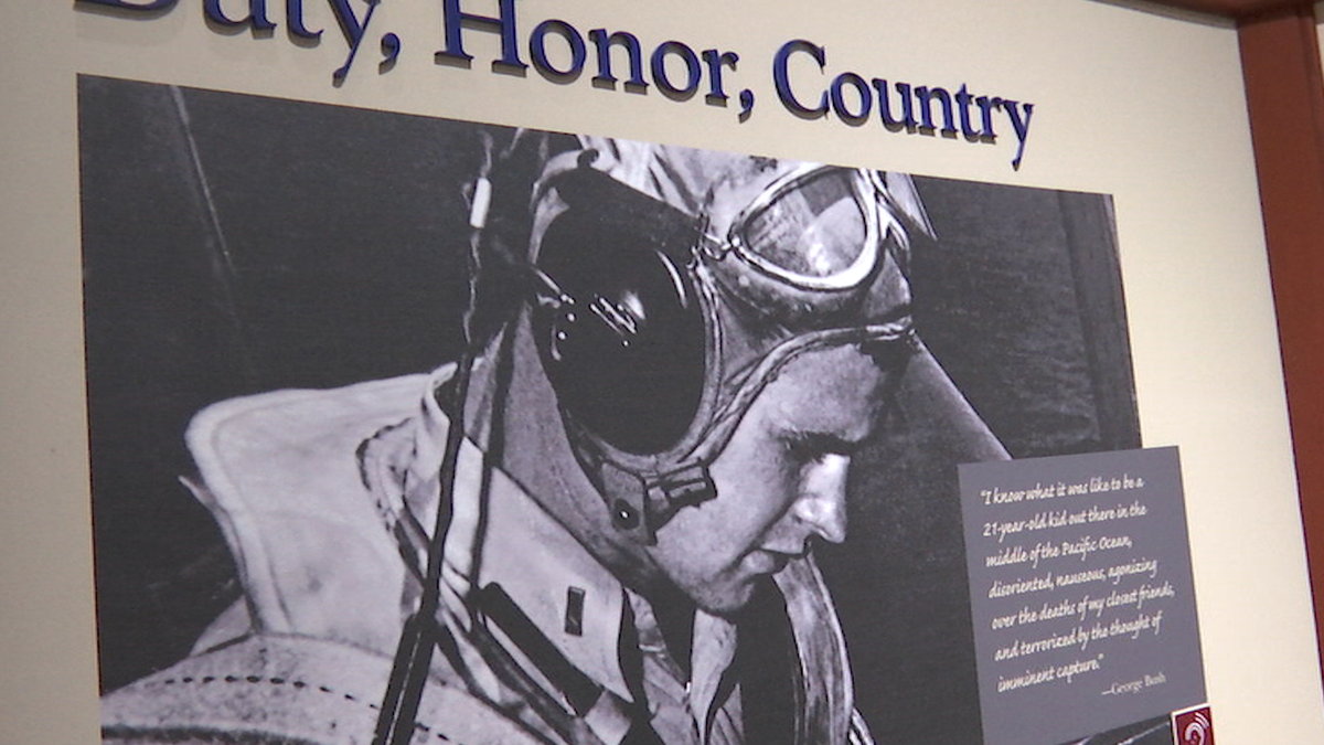 Duty. Honor. Country: One of the exhibits showing President Bush's time as a U.S. Navy pilot.