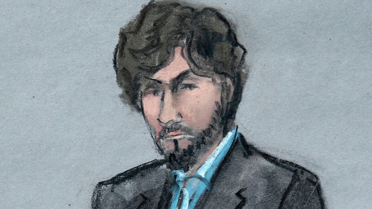 In this June 24, 2015 file courtroom sketch, Boston Marathon bomber Dzhokhar Tsarnaev sits as survivors and victim's family members address the court