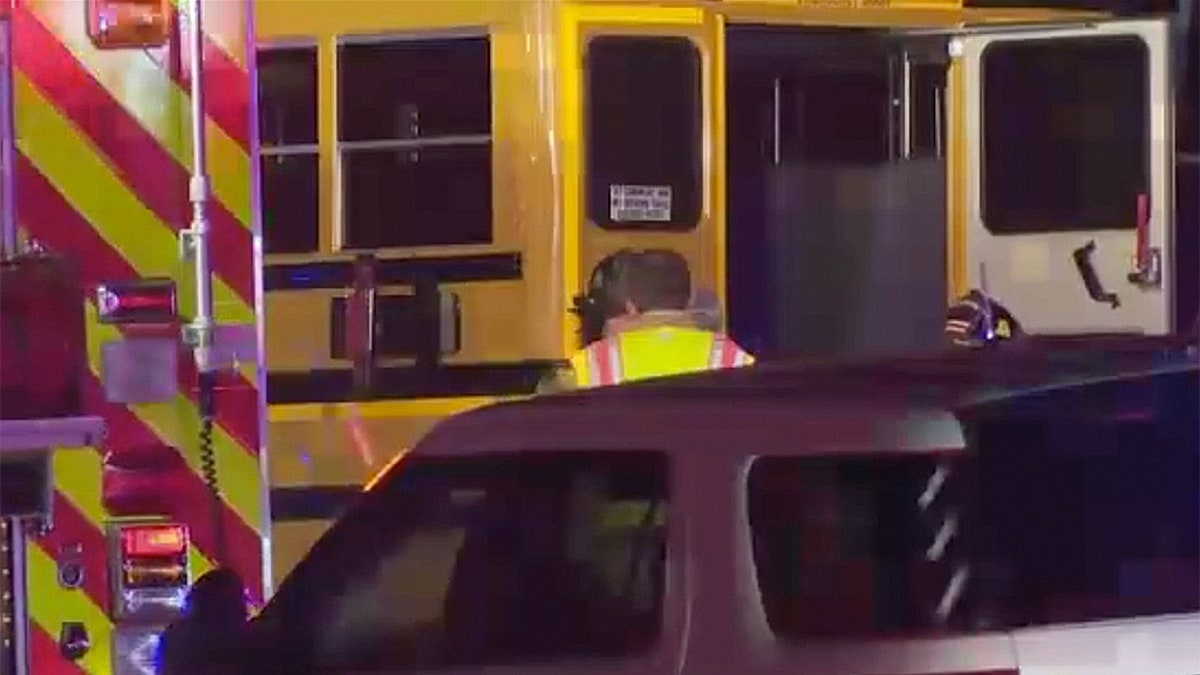 Two people have died following a collision Wednesday night between a truck heading the wrong way and a school bus, officials say.