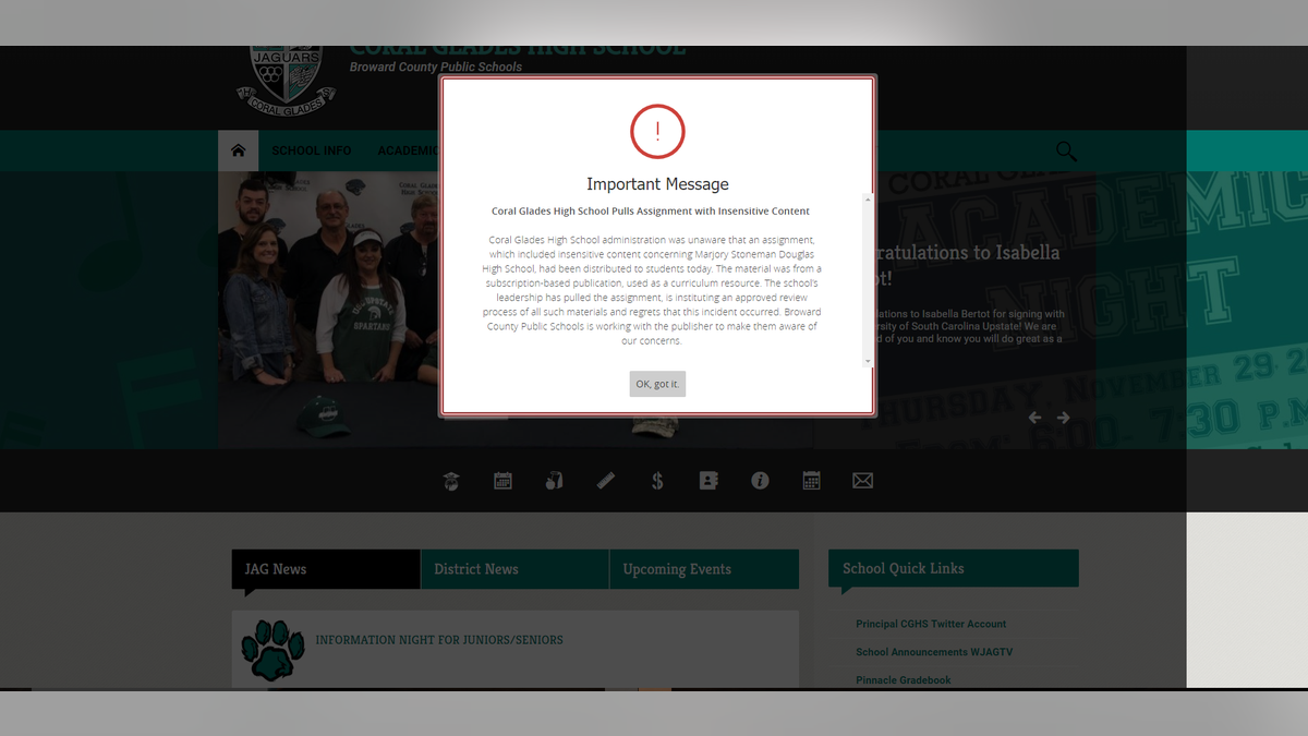 Coral Glades High School officials apologized for the assignment that many deemed insensitive.