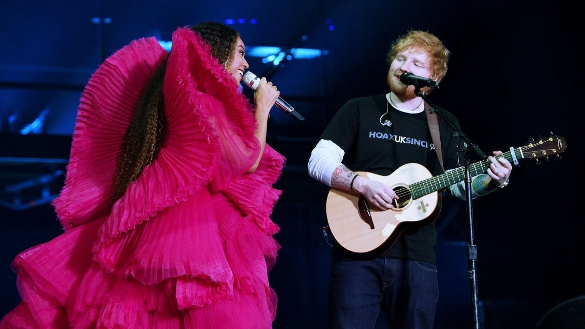Beyoncé and Ed Sheeran performing together at the Global Citizen Festival in Johannesburg, South Africa, on Sunday, Dec. 2, 2018.
