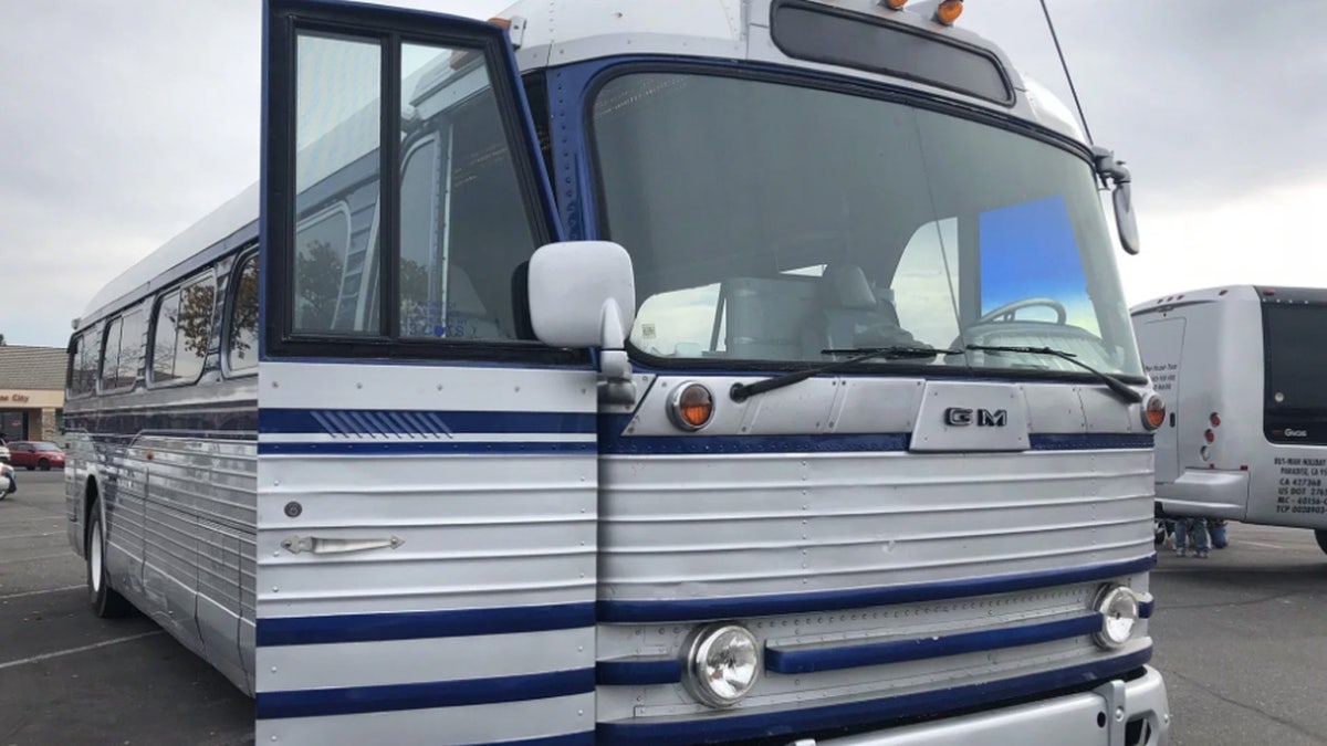 The refurbished 1958 Greyhound bus was donated by another couple to Lete Sanchez, a firefighter who lost her home in Paradise, Calif.