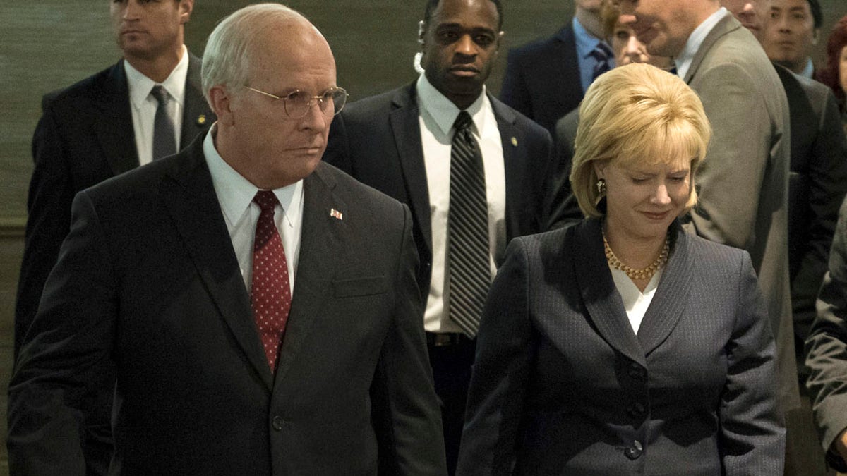 This image released by Annapurna Pictures shows Christian Bale as Dick Cheney, left, and Amy Adams as Lynne Cheney in a scene from 