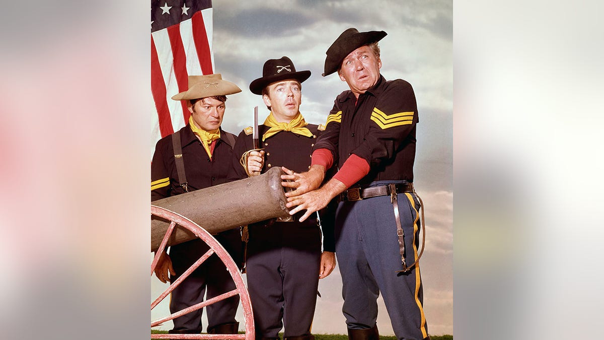 The stars of "F Troop," from left: Larry Storch (Cpl. Agarn);Ken Berry (Capt. Parmenter); and Forrest Tucker (Sgt. O'Rourke). (ABC via Getty Images)