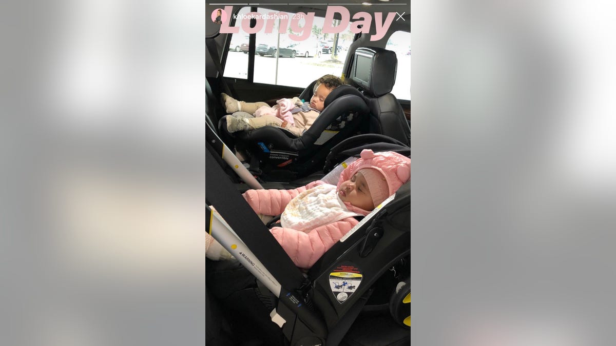Khloé Kardashian shared a photo of cousins True and Chicago sleeping in their car seats on Thursday.