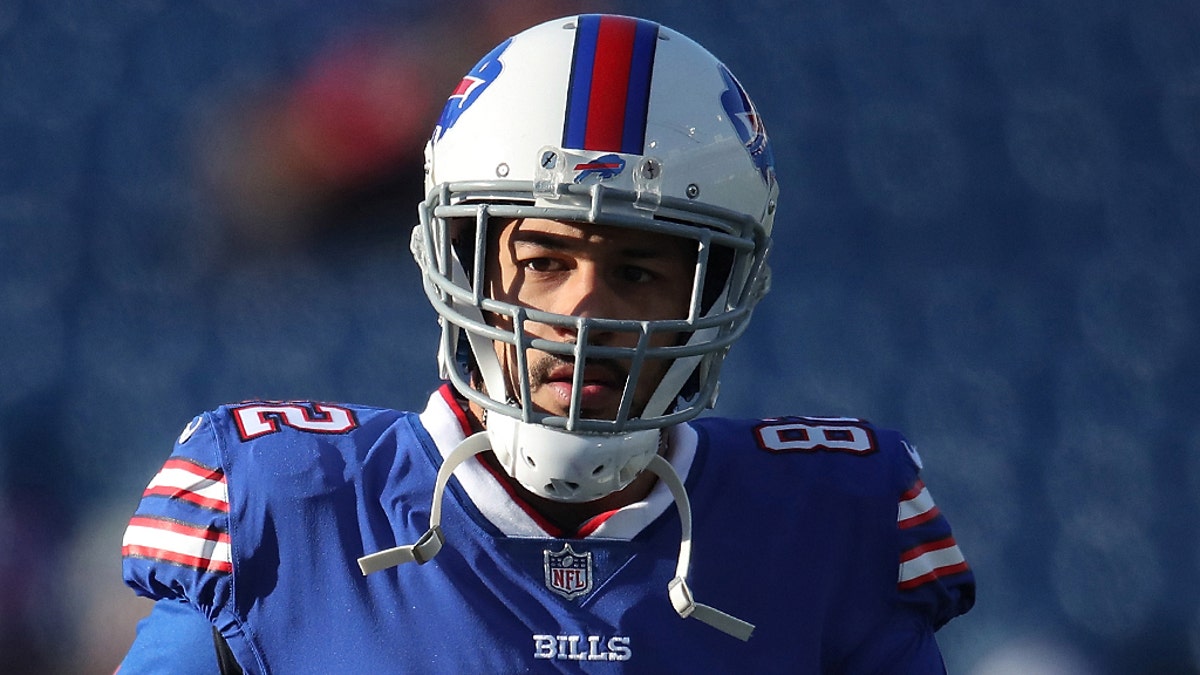 Logan Thomas #82 of the Buffalo Bills warms up before the start of NFL game action against the New York Jets at New Era Field on December 9, 2018 in Buffalo, New York.