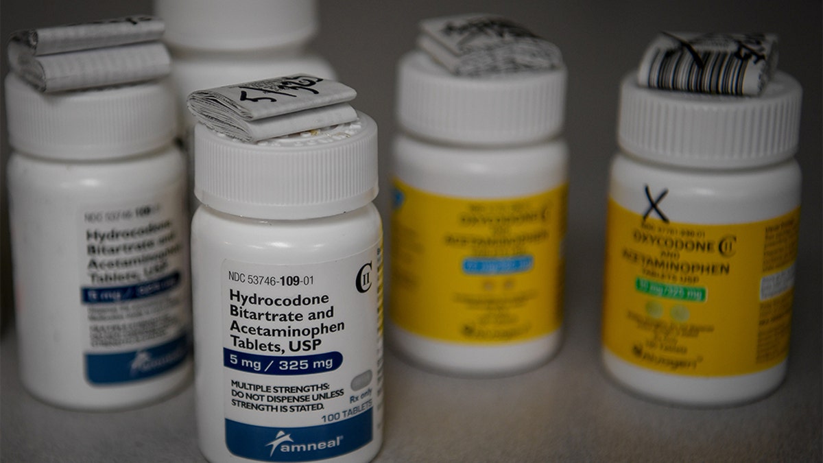 Bottles of several opioid based medication at a pharmacy in Portsmouth, Ohio, June 21, 2017.