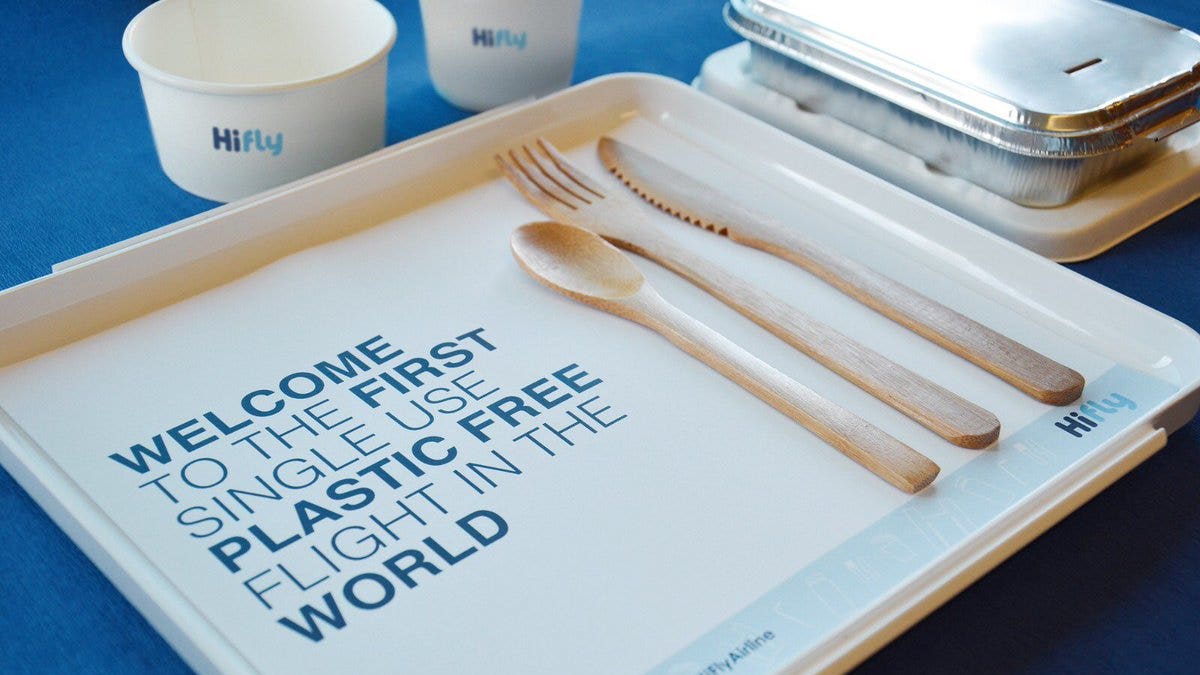 The airline will be replacing plastic containers with natural bamboo cutlery and compostable containers, among other innovations. Three more test runs will follow.