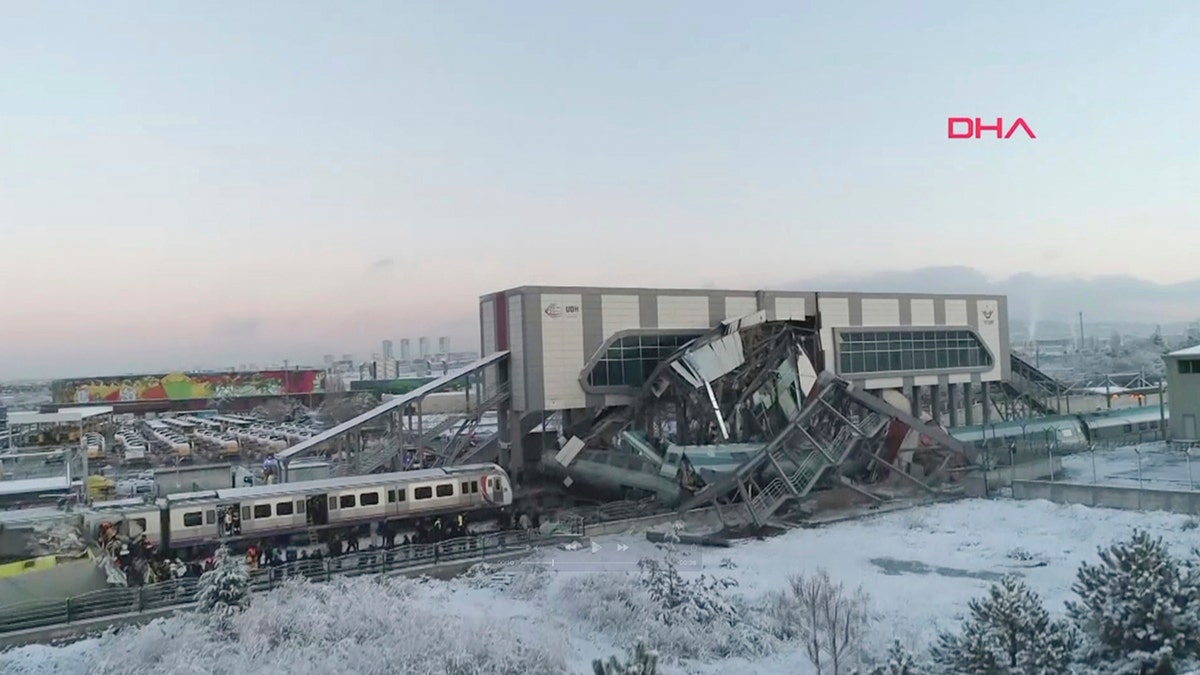 This image made from video shows aftermath of a high-speed train crash at a station in Ankara, Turkey, Thursday, Dec. 13, 2018. (DHA via AP)