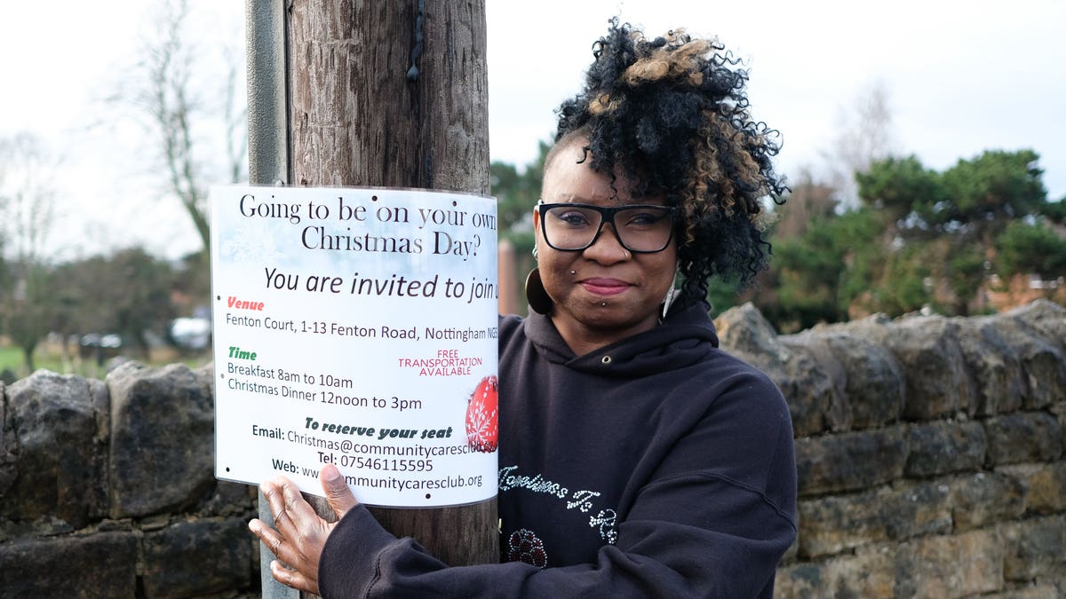 Mo Fayose, of Nottingham, was asked to remove her charity christmas dinner posters as they were being classed as fly tipping by Nottingham City Council.