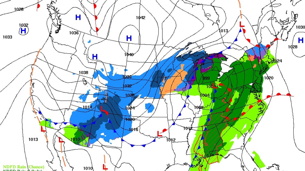 The forecast for conditions across the country at midnight on New Year's Day, as revelers are ringing in 2019.