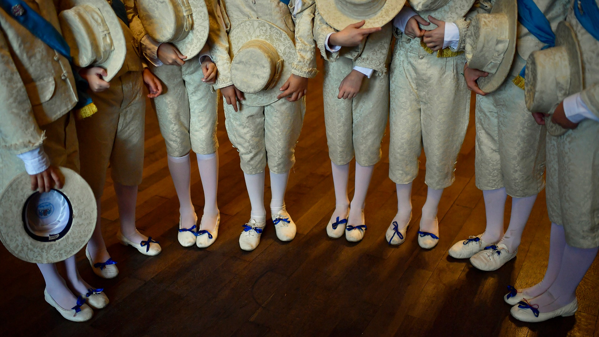 A group of young boys known as ''Los Seises'', pose before taking part in a traditional dance in honor of the Virgin Mary during the Immaculate Day at Santa Maria Cathedral, in Pamplona, northern Spain, Dec. 8, 2018. 
