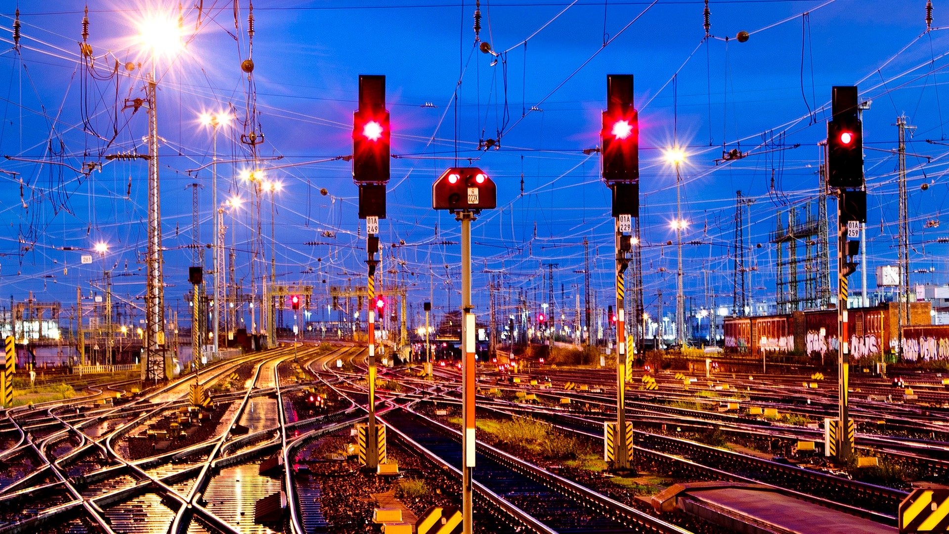 Red lights are seen at the central train station during a nationwide strike of the railway workers union in Frankfurt, Germany, Dec. 10, 2018.