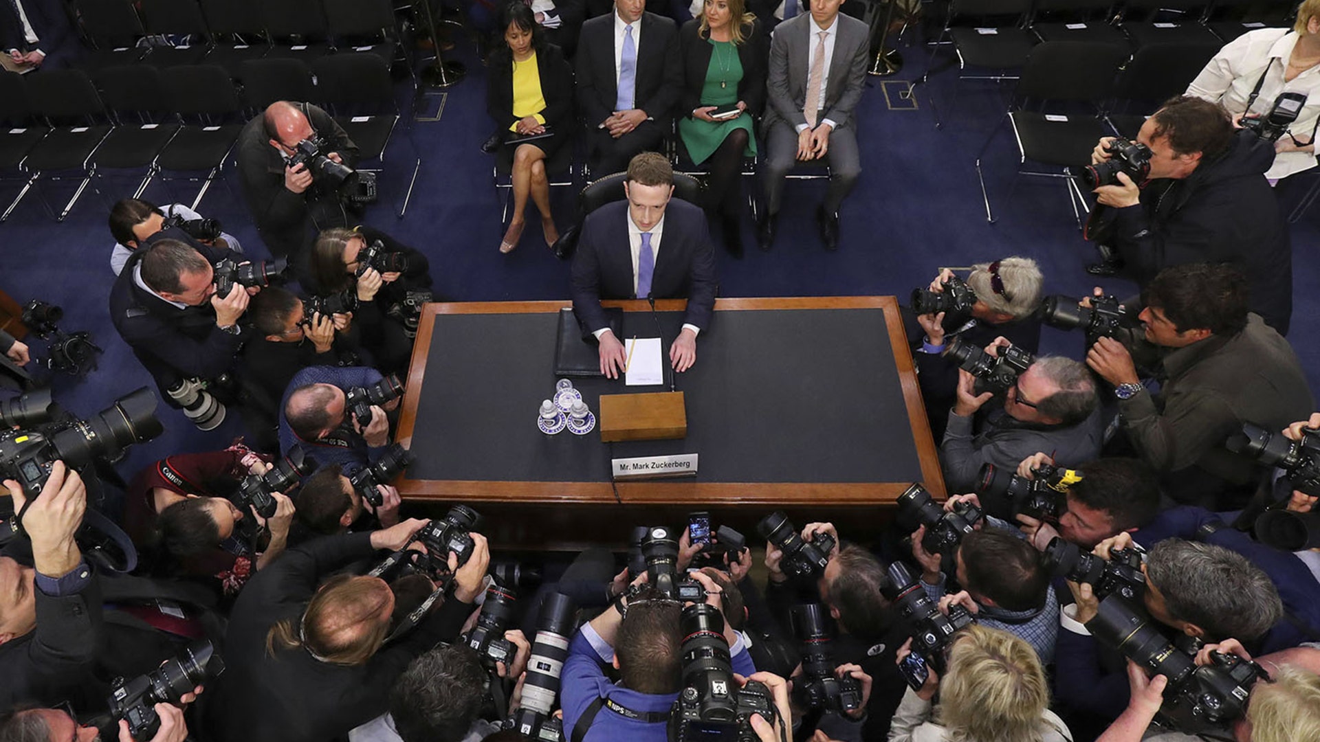 Facebook CEO Mark Zuckerberg takes his seat to testify before a joint hearing of the Commerce and Judiciary Committees on Capitol Hill in Washington, April 10, 2018.